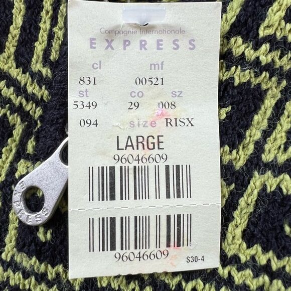 Vintage Express Tricot 90’s Quarter Zip Chevron Black Green Sweater NWT - Picture 12 of 15